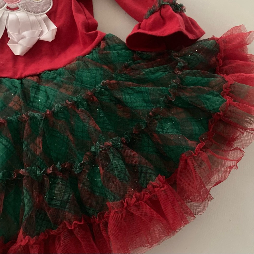 Holiday Christmas 2T Toddler Girl Santa Red Green Sparkle Tulle Dress - Picture 9 of 11